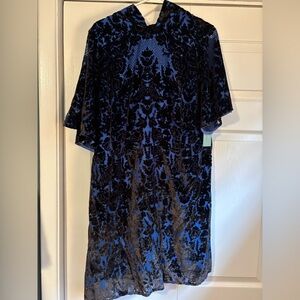 Anthropologie Deep Blue Velvet Mini Dress